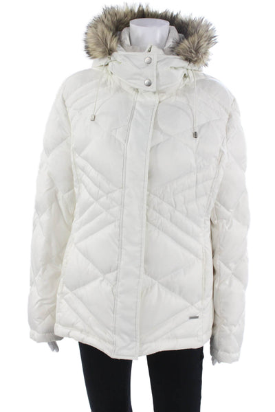 Kenneth Cole Reaction Womens Quilted Puffer Parka White Polyester Size XL