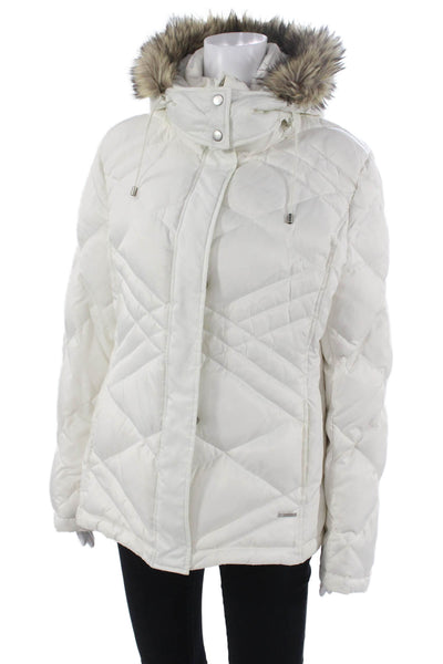 Kenneth Cole Reaction Womens Quilted Puffer Parka White Polyester Size XL