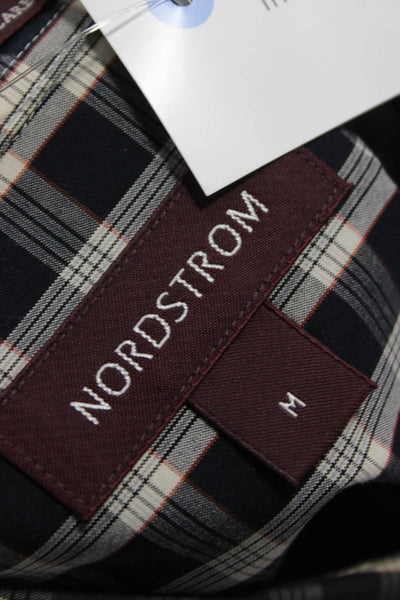 Nordstrom Mens Button Front Long Sleeve Collared Plaid Shirt Navy White Medium