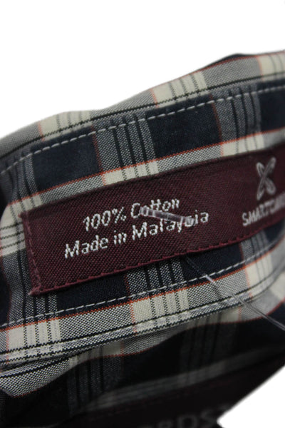 Nordstrom Mens Button Front Long Sleeve Collared Plaid Shirt Navy White Medium