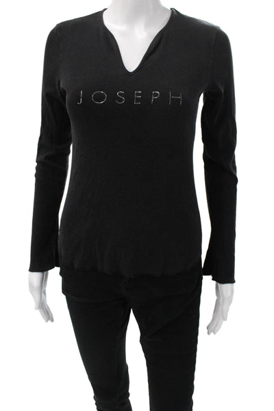 Joseph Womens Basic Jersey T-Shirt V-Neck Long Sleeve Black Size 2