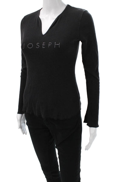 Joseph Womens Basic Jersey T-Shirt V-Neck Long Sleeve Black Size 2