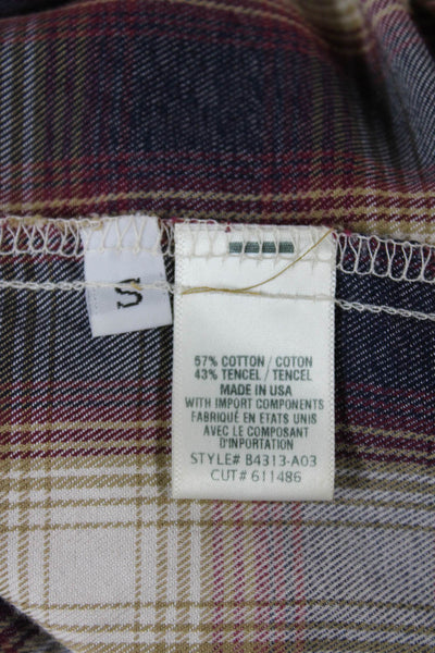 Bella Dahl Women Cropped Beige Plaid Button Up Long Sleeve Tencel Size S