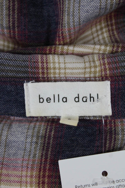 Bella Dahl Women Cropped Beige Plaid Button Up Long Sleeve Tencel Size S