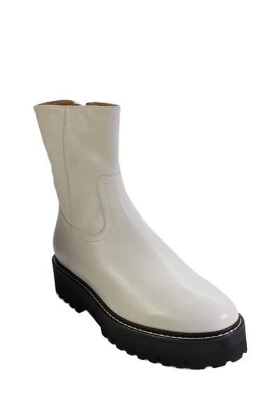 Aquatalia Womens Leather Zip Up Sada Ankle Boots Off White Size 9.5 Medium