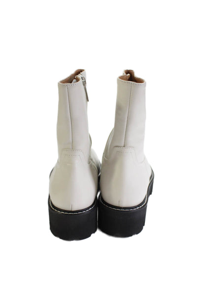 Aquatalia Womens Leather Zip Up Sada Ankle Boots Off White Size 9.5 Medium