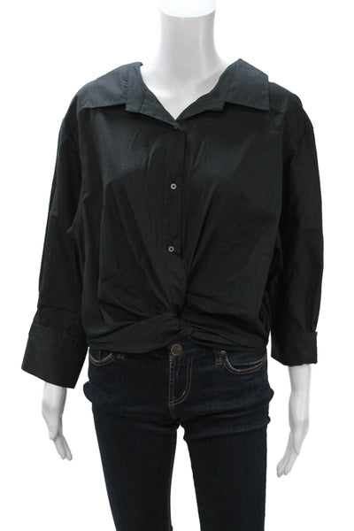 ALIX NYC Women Collared 3/4 Sleeve Black Button Up Blouse 97% Cotton Size L