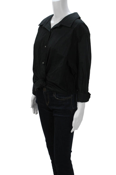 ALIX NYC Women Collared 3/4 Sleeve Black Button Up Blouse 97% Cotton Size L