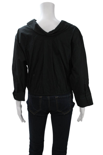 ALIX NYC Women Collared 3/4 Sleeve Black Button Up Blouse 97% Cotton Size L