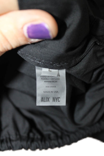ALIX NYC Women Collared 3/4 Sleeve Black Button Up Blouse 97% Cotton Size L