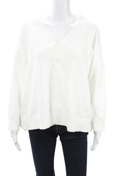 Eberjey Unisex White V-Neck Pullover Sweater Long Sleeve Size M