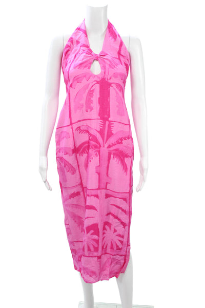 Runaway Women Maxi Sundress Pink Rayon Sleeveless Tie Graphic Beach Size M