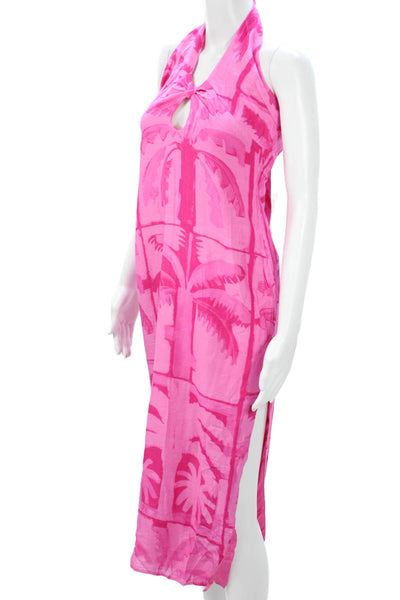 Runaway Women Maxi Sundress Pink Rayon Sleeveless Tie Graphic Beach Size M