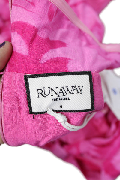 Runaway Women Maxi Sundress Pink Rayon Sleeveless Tie Graphic Beach Size M