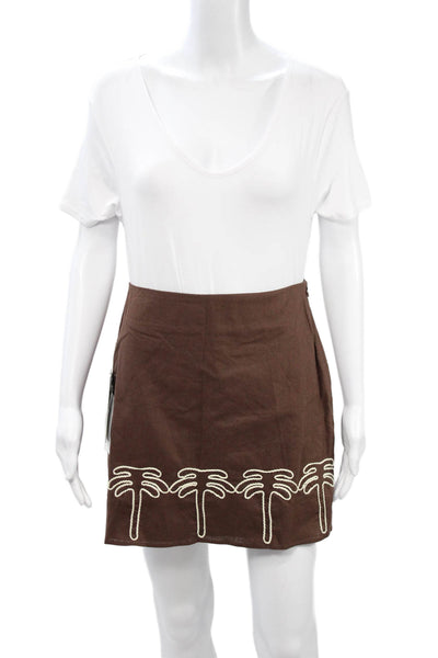 Hyacinth House Women A-Line Mini Linen Cotton Brown Skirt Size M