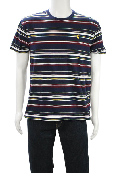 Polo Ralph Lauren Mens Dark Blue Striped Cotton Crew Neck T-Shirt Size M
