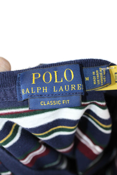 Polo Ralph Lauren Mens Dark Blue Striped Cotton Crew Neck T-Shirt Size M