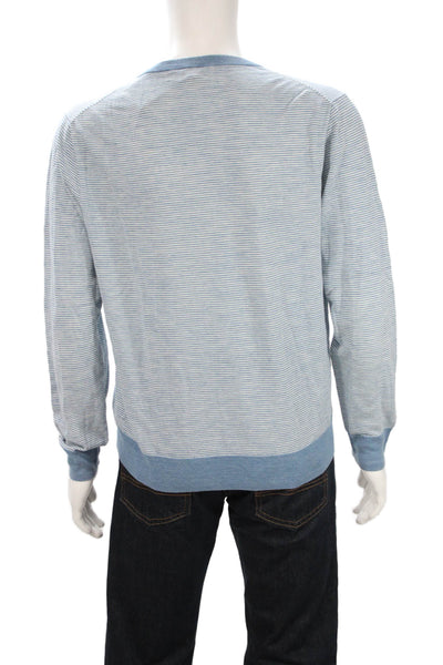 J Crew Mens Pullover Sweater Striped Crewneck Light Blue Long Sleeve Size L