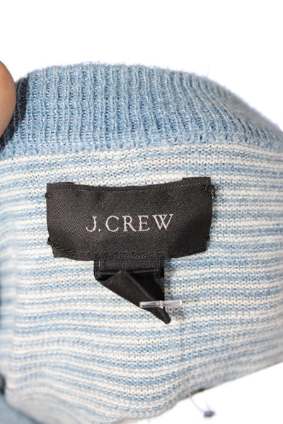J Crew Mens Pullover Sweater Striped Crewneck Light Blue Long Sleeve Size L