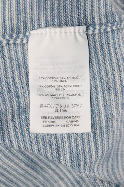 J Crew Mens Pullover Sweater Striped Crewneck Light Blue Long Sleeve Size L