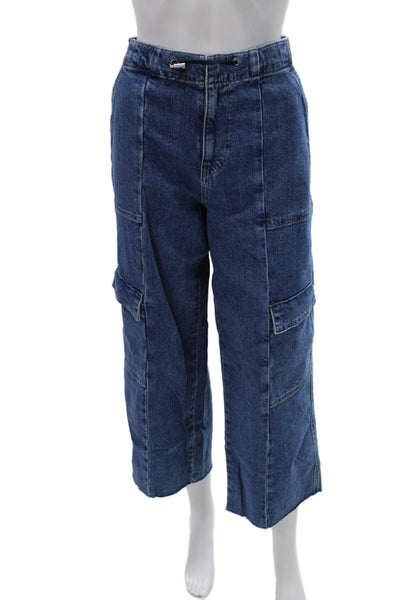 Hudson Women Cropped Wide Leg Jeans Blue Button Mid Rise Size 28