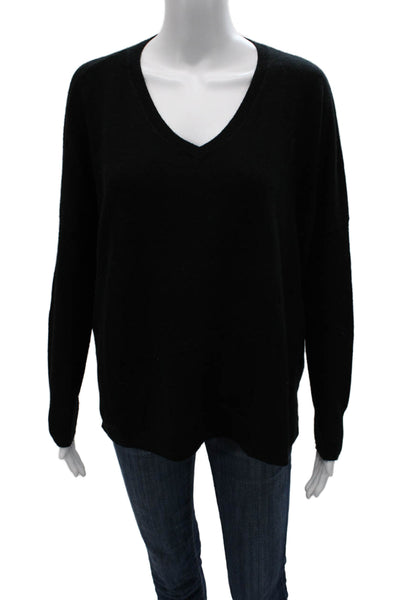 Minnie Rose Unisex Pullover Cashmere V-Neck Long Sleeve Black Sweater Size XS