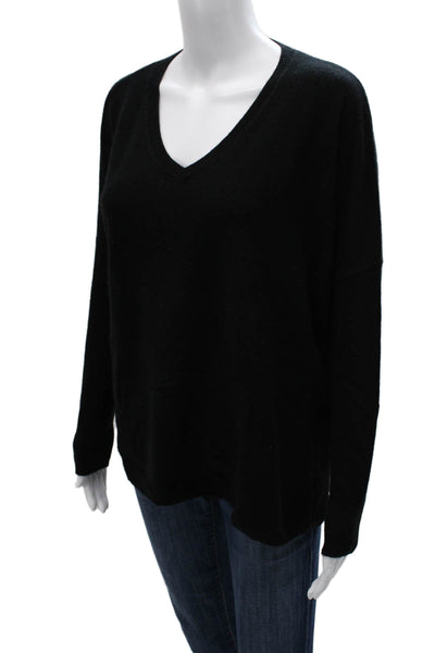 Minnie Rose Unisex Pullover Cashmere V-Neck Long Sleeve Black Sweater Size XS