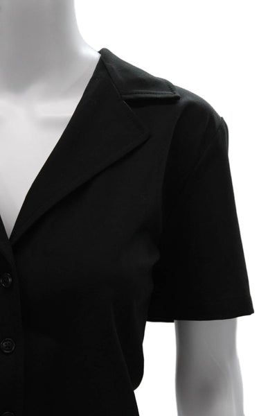 Sunday Best Womens Cropped Black Collared Button Up Short Sleeve Top 90s Size L