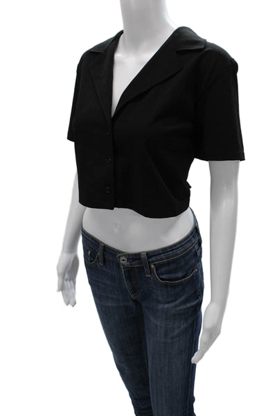 Sunday Best Womens Cropped Black Collared Button Up Short Sleeve Top 90s Size L