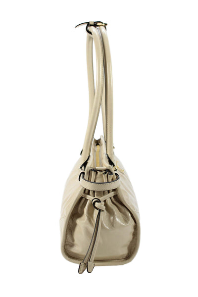 Prada Womens Double Handle Logo Medium Leather Bonnie Tote Handbag Beige