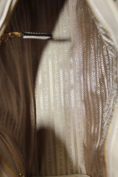 Prada Womens Double Handle Logo Medium Leather Bonnie Tote Handbag Beige