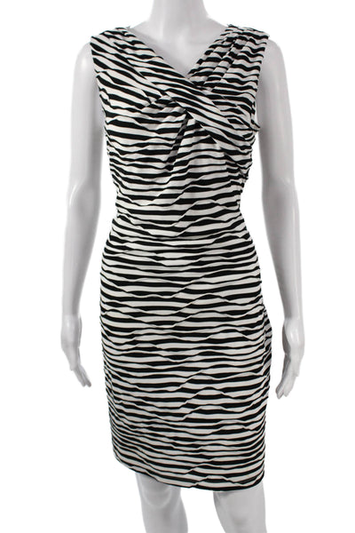 Calvin Klein Women Sheath Dress Black Zebra V-Neck Sleeveless Size 12