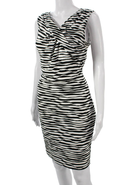 Calvin Klein Women Sheath Dress Black Zebra V-Neck Sleeveless Size 12
