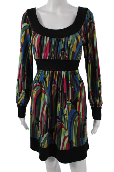 Maggy London Women Black Mini Sweater Dress Long Sleeve Round Neck Size 8