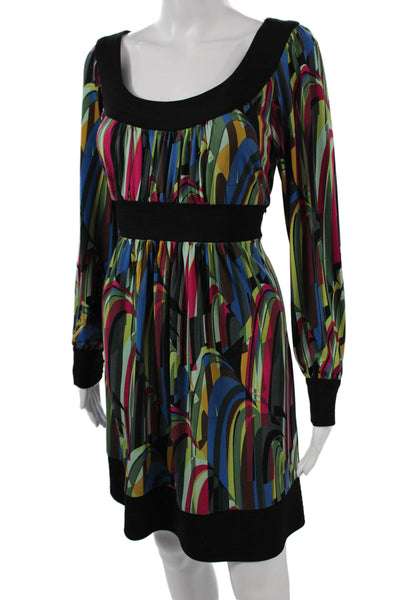 Maggy London Women Black Mini Sweater Dress Long Sleeve Round Neck Size 8