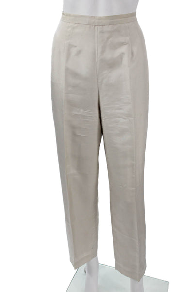Adrianna Papell Women Dress Pants Beige Silk Hook & Eye Inseam 25 Size 12