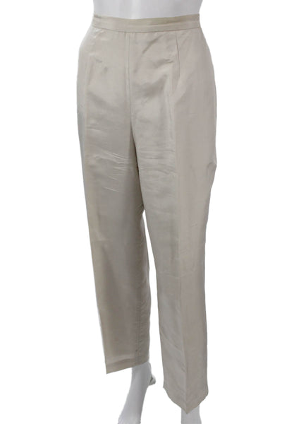 Adrianna Papell Women Dress Pants Beige Silk Hook & Eye Inseam 25 Size 12