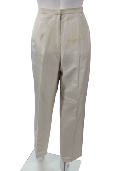 Adrianna Papell Women Dress Pants Beige Silk Hook & Eye Inseam 25 Size 12