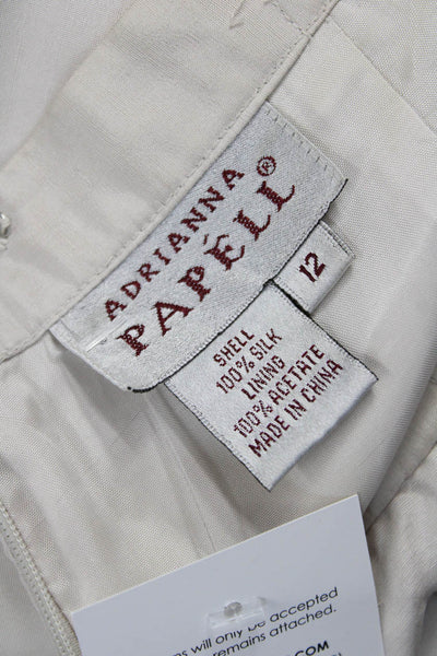 Adrianna Papell Women Dress Pants Beige Silk Hook & Eye Inseam 25 Size 12