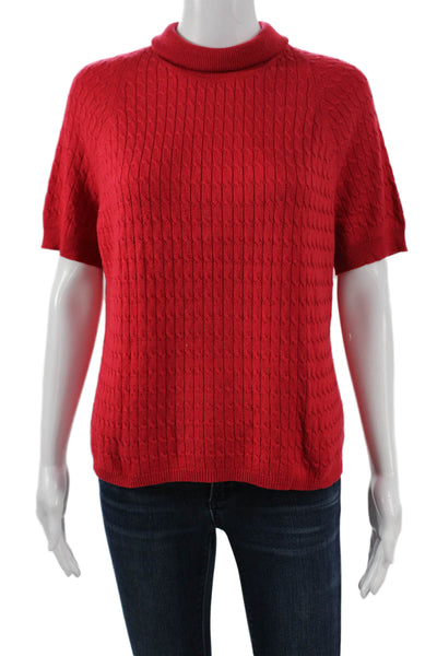 Worth Unisex Red Mock Neck Pullover Sweater Short Sleeve Silk Cashmere Size L