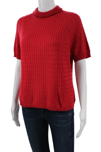 Worth Unisex Red Mock Neck Pullover Sweater Short Sleeve Silk Cashmere Size L