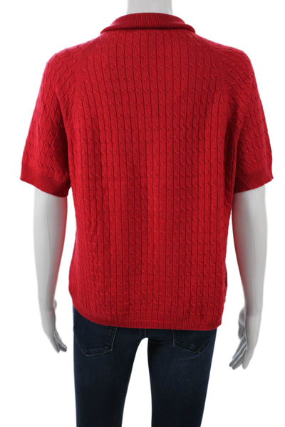 Worth Unisex Red Mock Neck Pullover Sweater Short Sleeve Silk Cashmere Size L