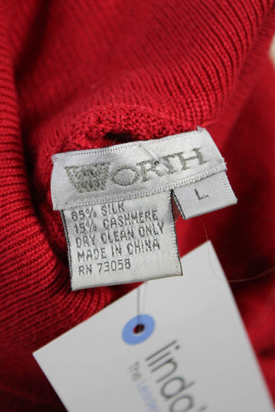 Worth Unisex Red Mock Neck Pullover Sweater Short Sleeve Silk Cashmere Size L