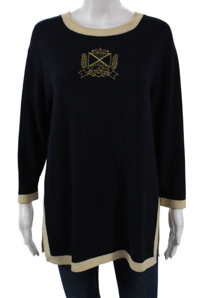 St. John Unisex Dark Blue Wool Crew Neck Pullover Sweater Long Sleeve Size PP