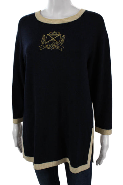 St. John Unisex Dark Blue Wool Crew Neck Pullover Sweater Long Sleeve Size PP