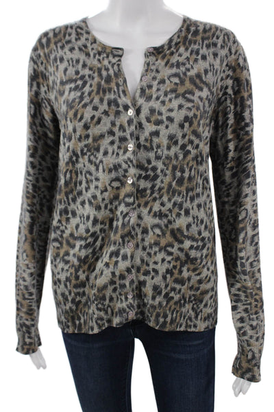 Peck & Peck Unisex Beige Leopard Silk Cashmere Cardigan Button Neck Size L