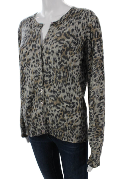 Peck & Peck Unisex Beige Leopard Silk Cashmere Cardigan Button Neck Size L