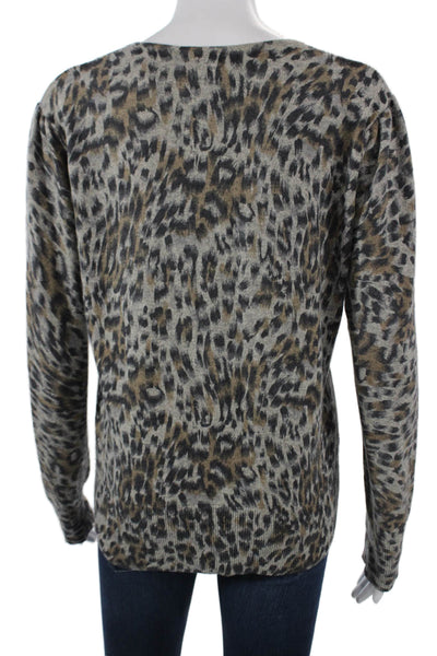Peck & Peck Unisex Beige Leopard Silk Cashmere Cardigan Button Neck Size L