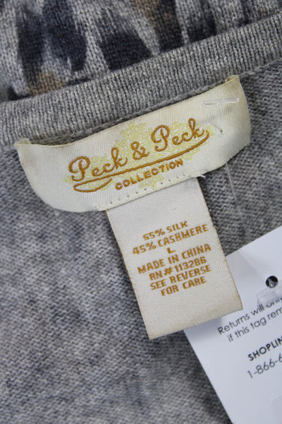 Peck & Peck Unisex Beige Leopard Silk Cashmere Cardigan Button Neck Size L