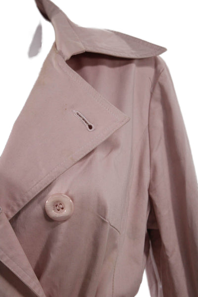 Max Mara Womens Trench Coat Pink Cotton Collared Long Sleeve Buckle Size XL